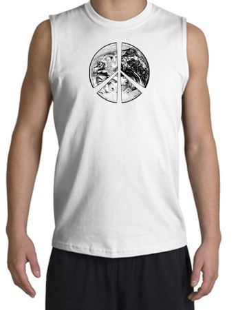 Peace Shirt Peace Earth Satellite Image Muscle Shirt White