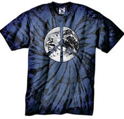 Peace Shirt Peace Earth Satellite Image Pigment Dyed Tee Navy Blue