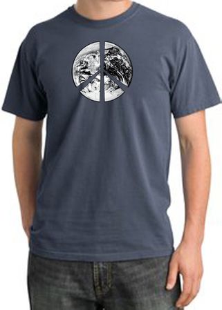 Peace Shirt Peace Earth Satellite Image Pigment Dyed Tee Scotland Blue