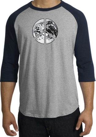 Peace Shirt Peace Earth Satellite Image Raglan Shirt Grey/Navy