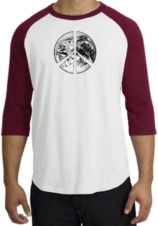 Peace Shirt Peace Earth Satellite Image Raglan Shirt White/Cardinal