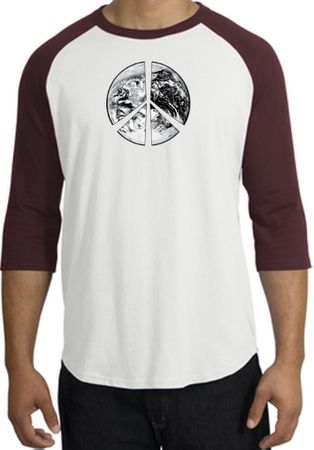 Peace Shirt Peace Earth Satellite Image Raglan Shirt White/Maroon