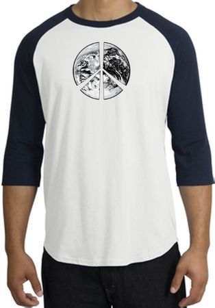 Peace Shirt Peace Earth Satellite Image Raglan Shirt White/Navy
