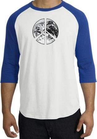 Peace Shirt Peace Earth Satellite Image Raglan Shirt White/Royal
