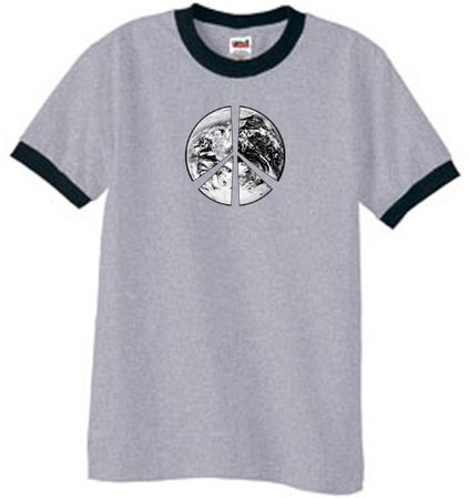 Peace Shirt Peace Earth Satellite Image Ringer Shirt Grey/Black