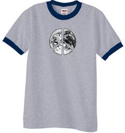 Peace Shirt Peace Earth Satellite Image Ringer Shirt Grey/Navy
