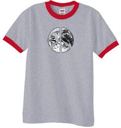 Peace Shirt Peace Earth Satellite Image Ringer Shirt Grey/Red