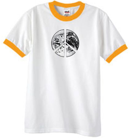Peace Shirt Peace Earth Satellite Image Ringer Shirt White/Gold