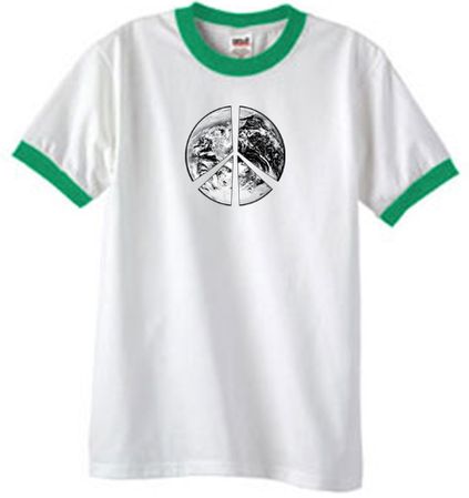 Peace Shirt Peace Earth Satellite Image Ringer Shirt White/Kelly
