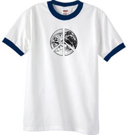 Peace Shirt Peace Earth Satellite Image Ringer Shirt White/Navy