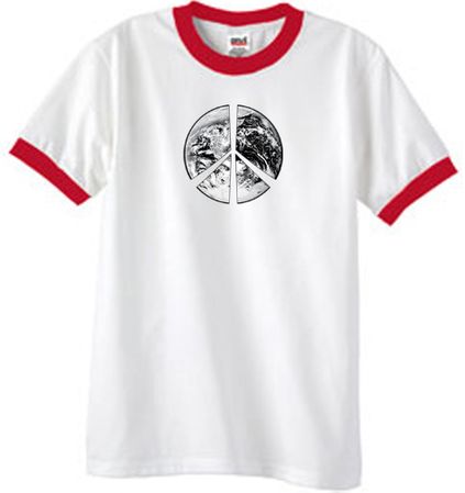 Peace Shirt Peace Earth Satellite Image Ringer Shirt White/Red