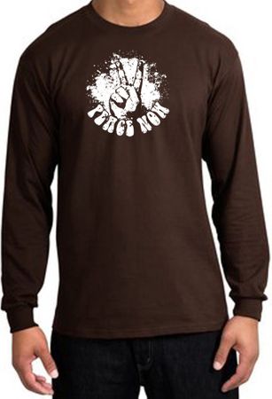 Peace Shirt Peace Now Retro Long Sleeve Tee Brown