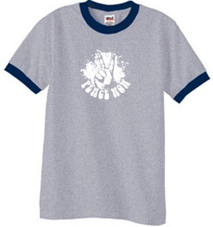 Peace Shirt Peace Now Retro Ringer Shirt Heather Grey/Navy