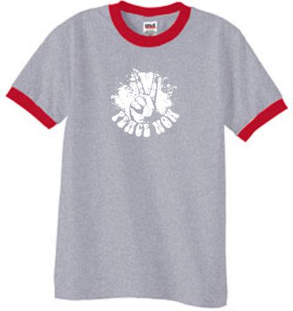 Peace Shirt Peace Now Retro Ringer Shirt Heather Grey/Red