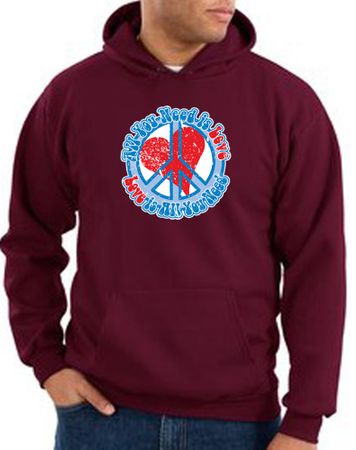 Peace Sign Hoodie All You Need Is Love Adult Hoody Maroon