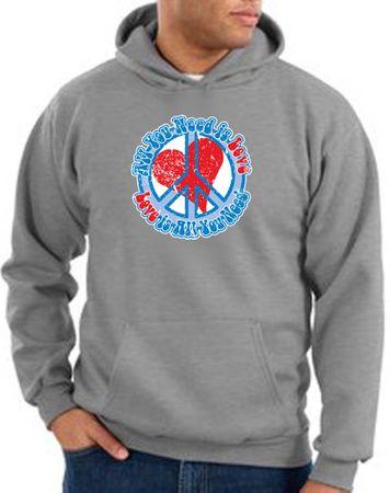 Peace Sign Hoodie All You Need Is Love Hoody Athletic Heather