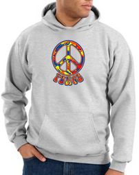 Peace Sign Hoodie Funky 70s Peace Hoody Ash