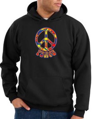 Peace Sign Hoodie Funky 70s Peace Hoody Black