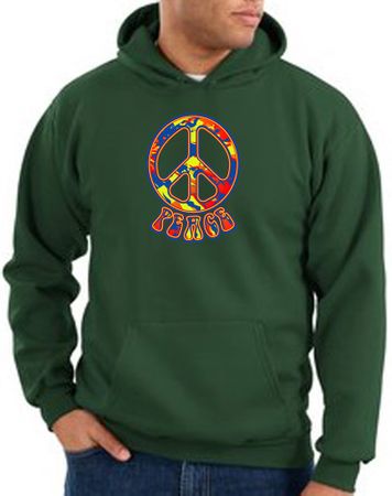 Peace Sign Hoodie Funky 70s Peace Hoody Dark Green