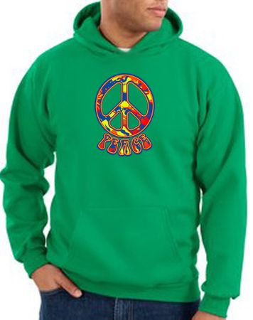 Peace Sign Hoodie Funky 70s Peace Hoody Kelly Green