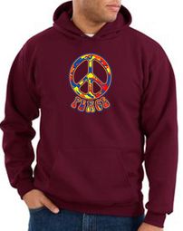 Peace Sign Hoodie Funky 70s Peace Hoody Maroon