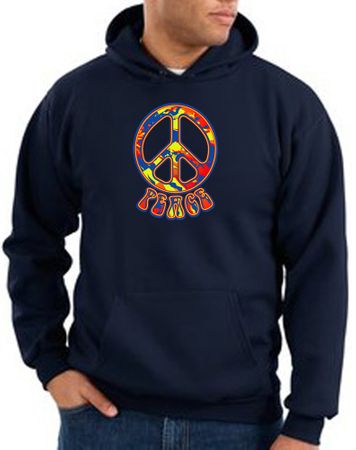 Peace Sign Hoodie Funky 70s Peace Hoody Navy