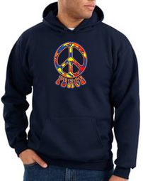 Peace Sign Hoodie Funky 70s Peace Hoody Navy
