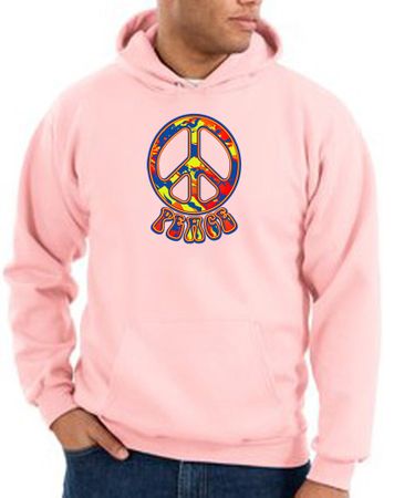 Peace Sign Hoodie Funky 70s Peace Hoody Pink