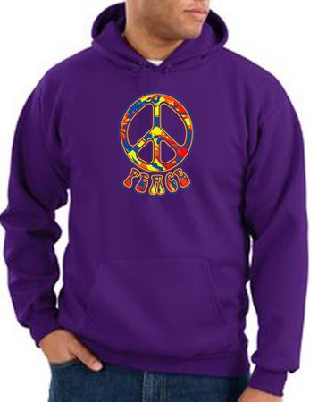 Peace Sign Hoodie Funky 70s Peace Hoody Purple