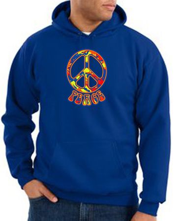 Peace Sign Hoodie Funky 70s Peace Hoody Royal