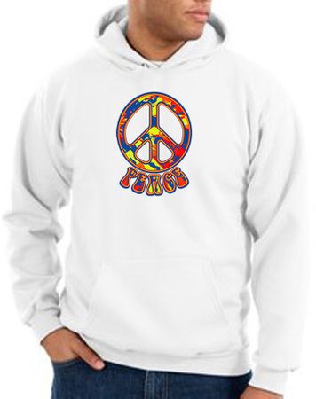 Peace Sign Hoodie Funky 70s Peace Hoody White