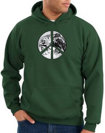 Peace Sign Hoodie Sweatshirt Earth Satellite Image Dark Green Hoody