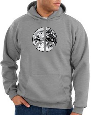 Peace Sign Hoodie Sweatshirt Earth Satellite Image Heather Hoody