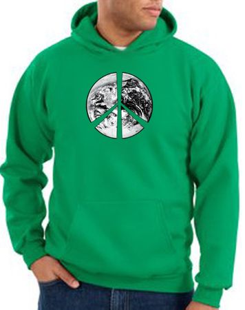 Peace Sign Hoodie Sweatshirt Earth Satellite Image Kelly Green Hoody