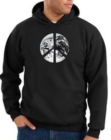Peace Sign Hoodie Sweatshirt Earth Satellite Image Symbol Black Hoody
