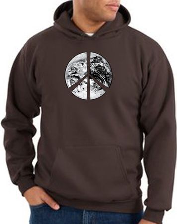 Peace Sign Hoodie Sweatshirt Earth Satellite Image Symbol Brown Hoody