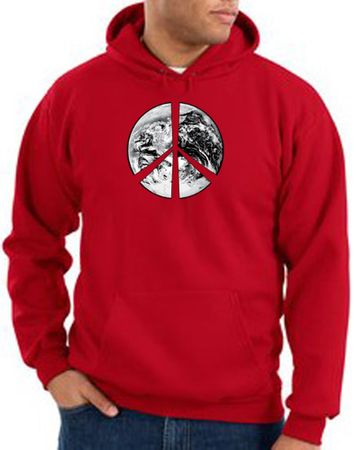 Peace Sign Hoodie Sweatshirt Earth Satellite Image Symbol Red Hoody