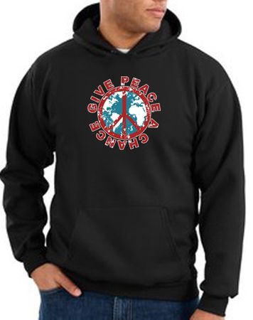 Peace Sign Hoodie Sweatshirt - Give Peace A Chance Adult Hoody - Black