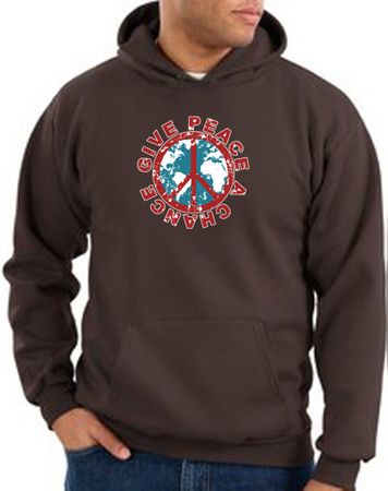 Peace Sign Hoodie Sweatshirt - Give Peace A Chance Adult Hoody - Brown