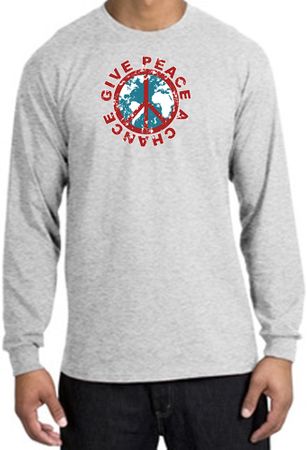Peace Sign Long Sleeve T-shirt - Give Peace A Chance World Ash Shirt