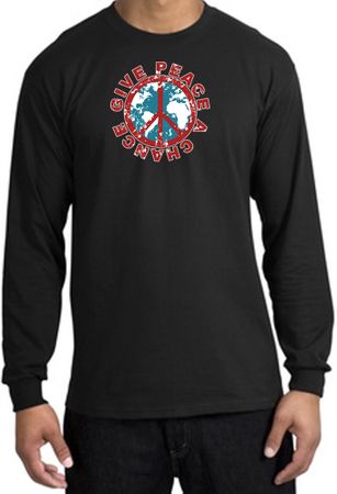 Peace Sign Long Sleeve T-shirt - Give Peace A Chance World Black Shirt