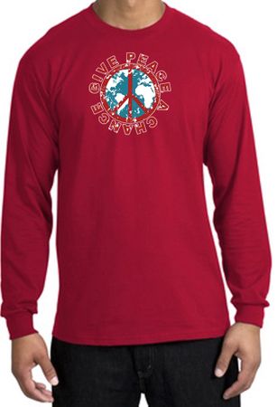 Peace Sign Long Sleeve T-shirt - Give Peace A Chance World Red Shirt