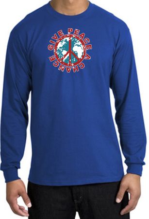 Peace Sign Long Sleeve T-shirt - Give Peace A Chance World Royal Shirt