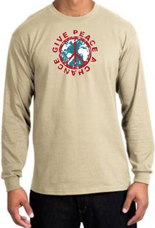 Peace Sign Long Sleeve T-shirt - Give Peace A Chance World Sand Shirt