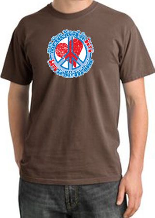 Peace Sign Pigment Dyed T-shirt - All You Need Is Love - Chestnut