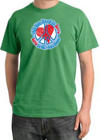 Peace Sign Pigment Dyed T-shirt - All You Need Is Love - Piper Green