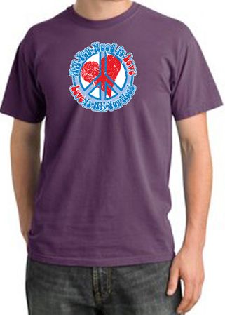 Peace Sign Pigment Dyed T-shirt - All You Need Is Love - Plum