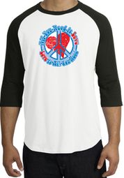 Peace Sign Raglan Shirt - All You Need Is Love Adult Tee - White/Black