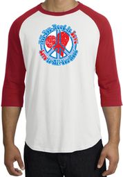 Peace Sign Raglan Shirt - All You Need Is Love Adult Tee - White/Red