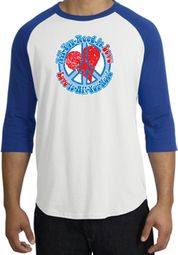 Peace Sign Raglan Shirt - All You Need Is Love Adult Tee - White/Royal